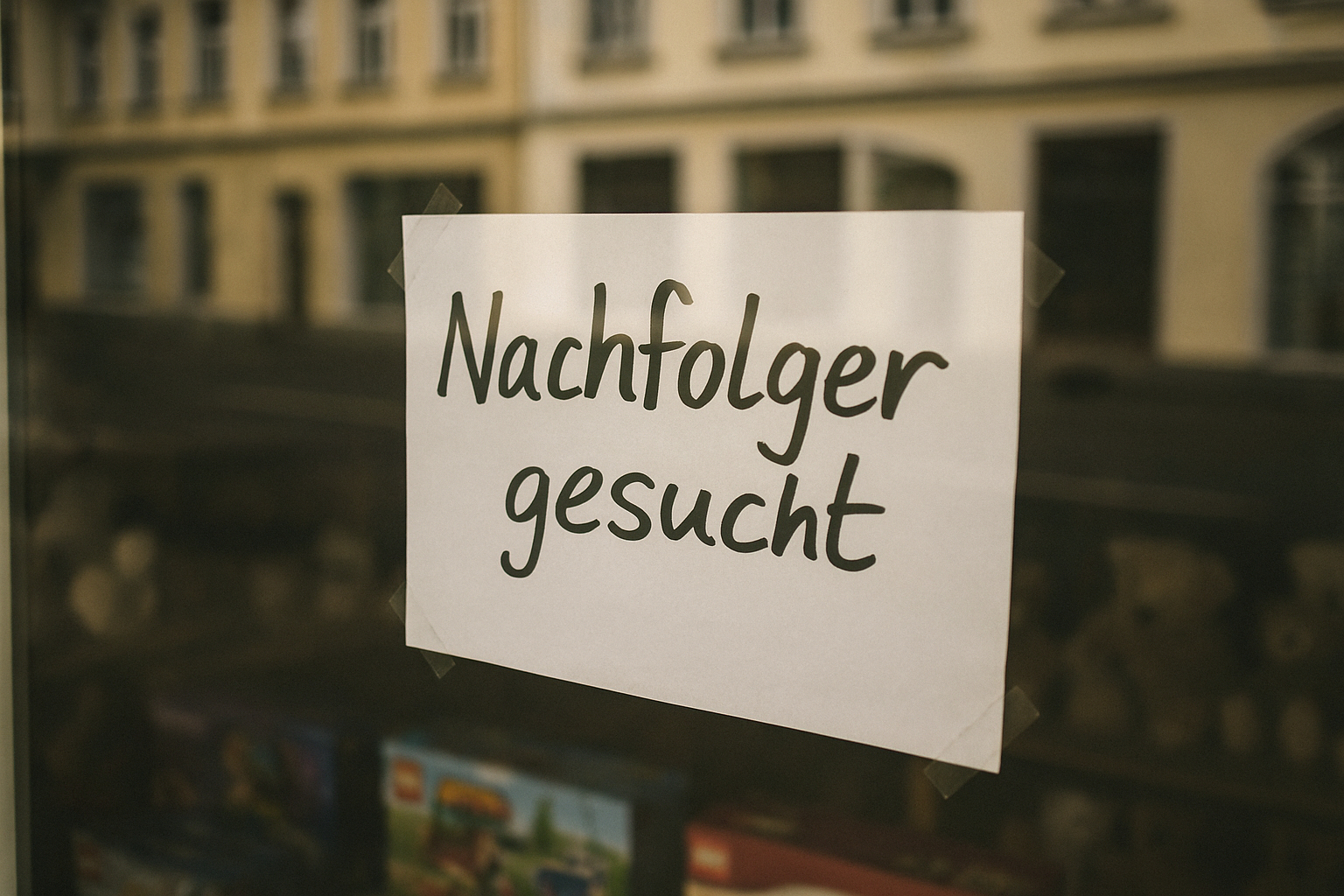planet toys ausgespielt Ein Aushang mit dem Schriftzug "Nachfolger gesucht" in einem Schaufenster eines Ladens