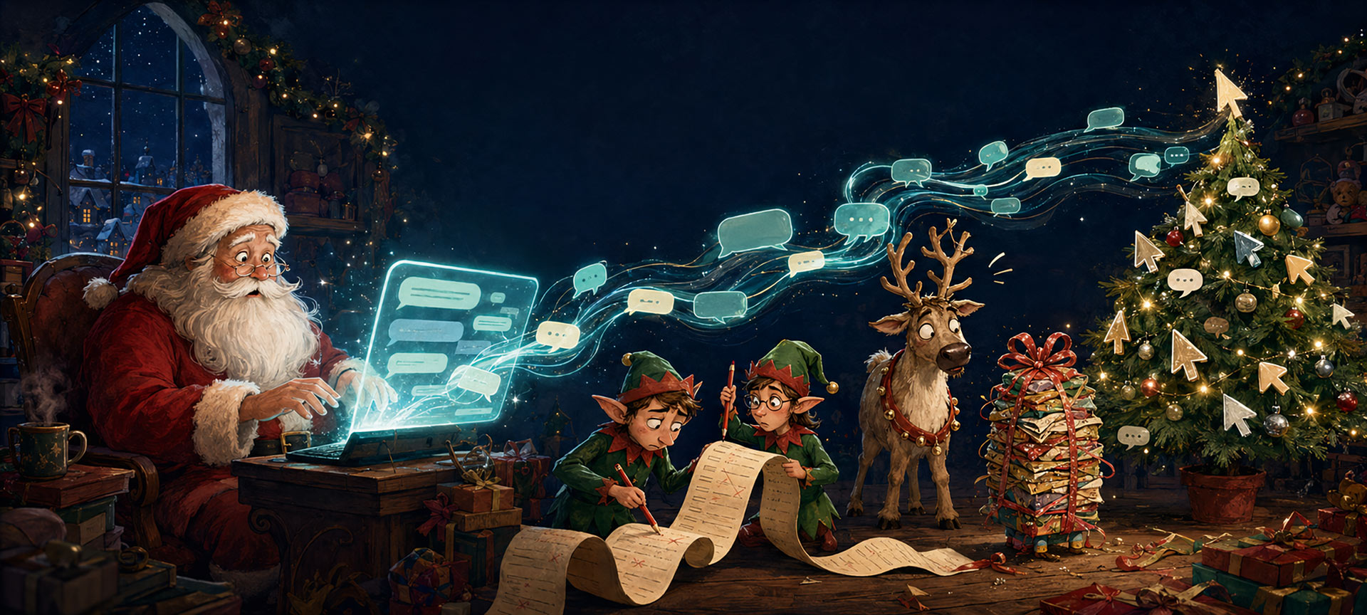 Das Bild zeigt einen Weihnachtsmann in einem Chat